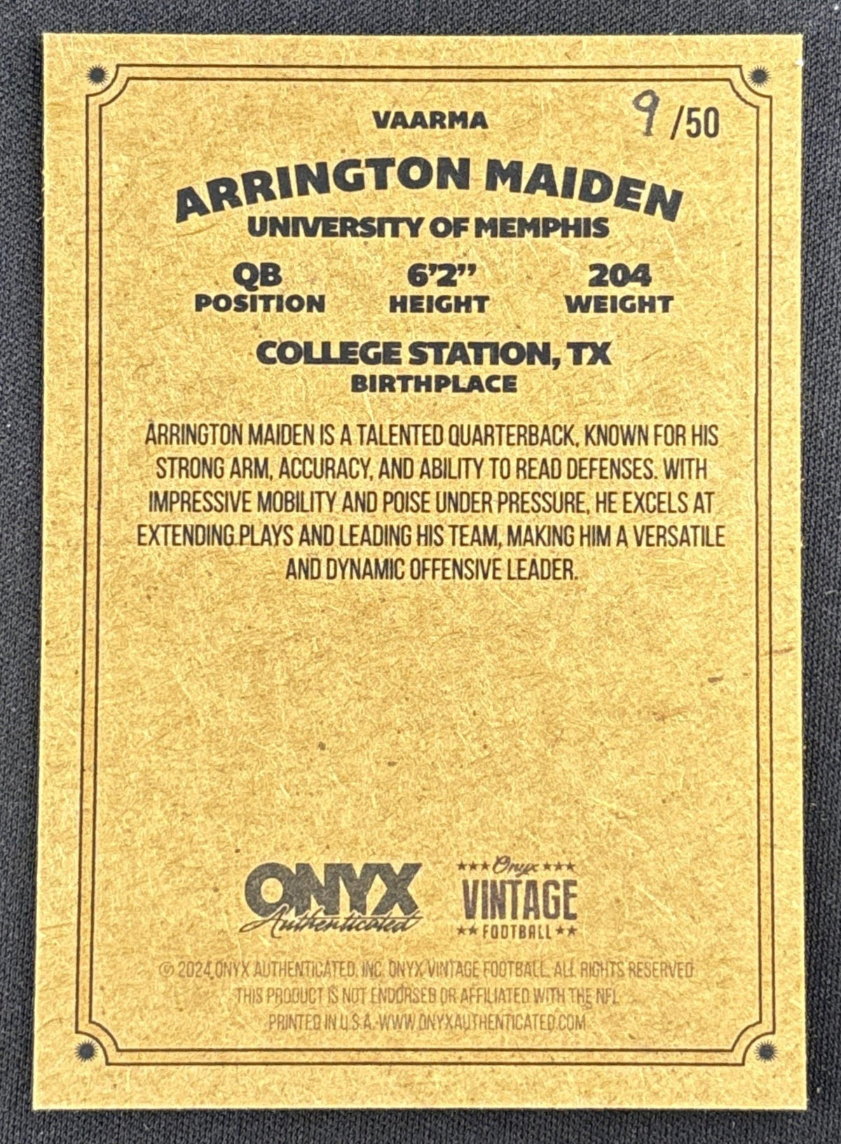 Arrington Maiden 2024 Onyx Vintage Collection Green Auto /50