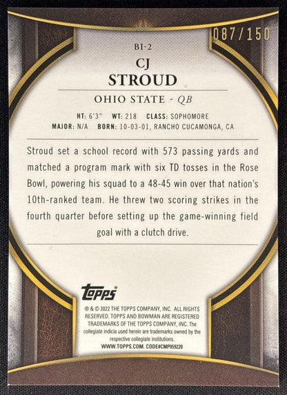 CJ Stroud 2022 Bowman University Chrome Invicta Lava Refractor /150 Buckeyes back