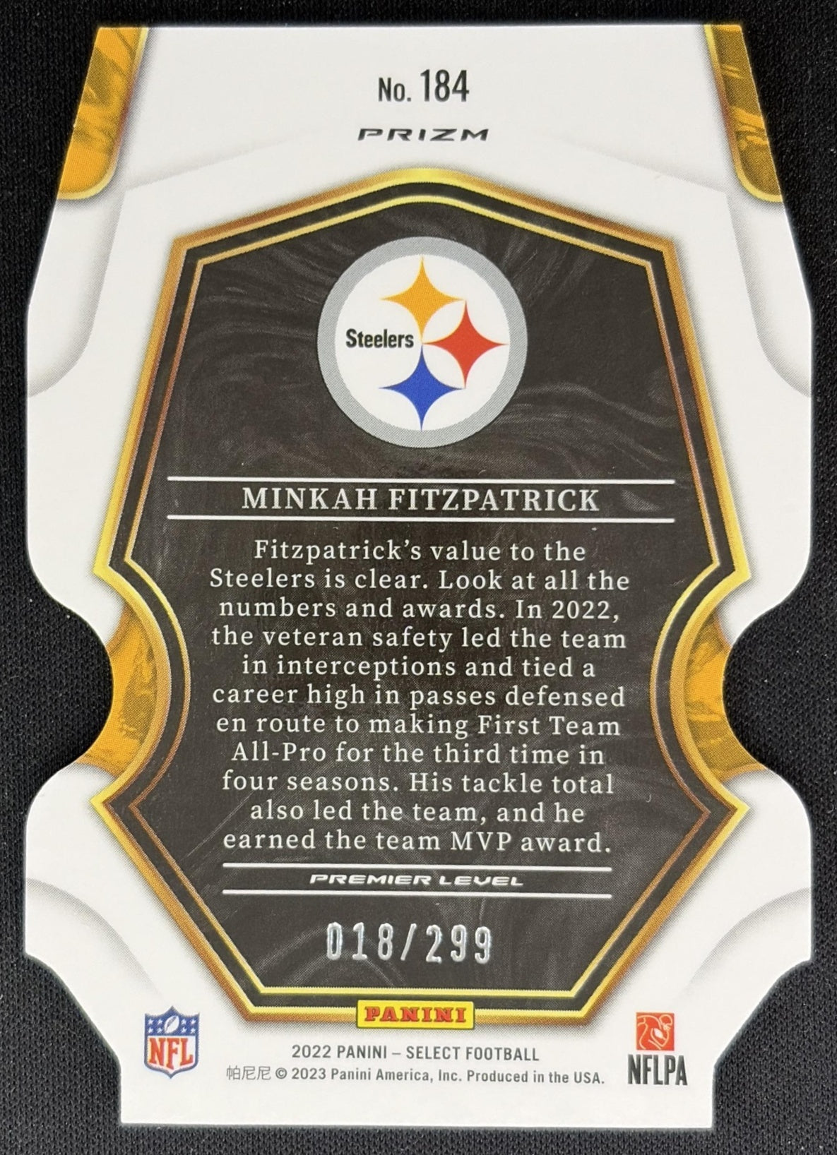 Minkah Fitzpatrick 2022 Panini Select Neon Green /299 Prizm Die Cut Steelers back