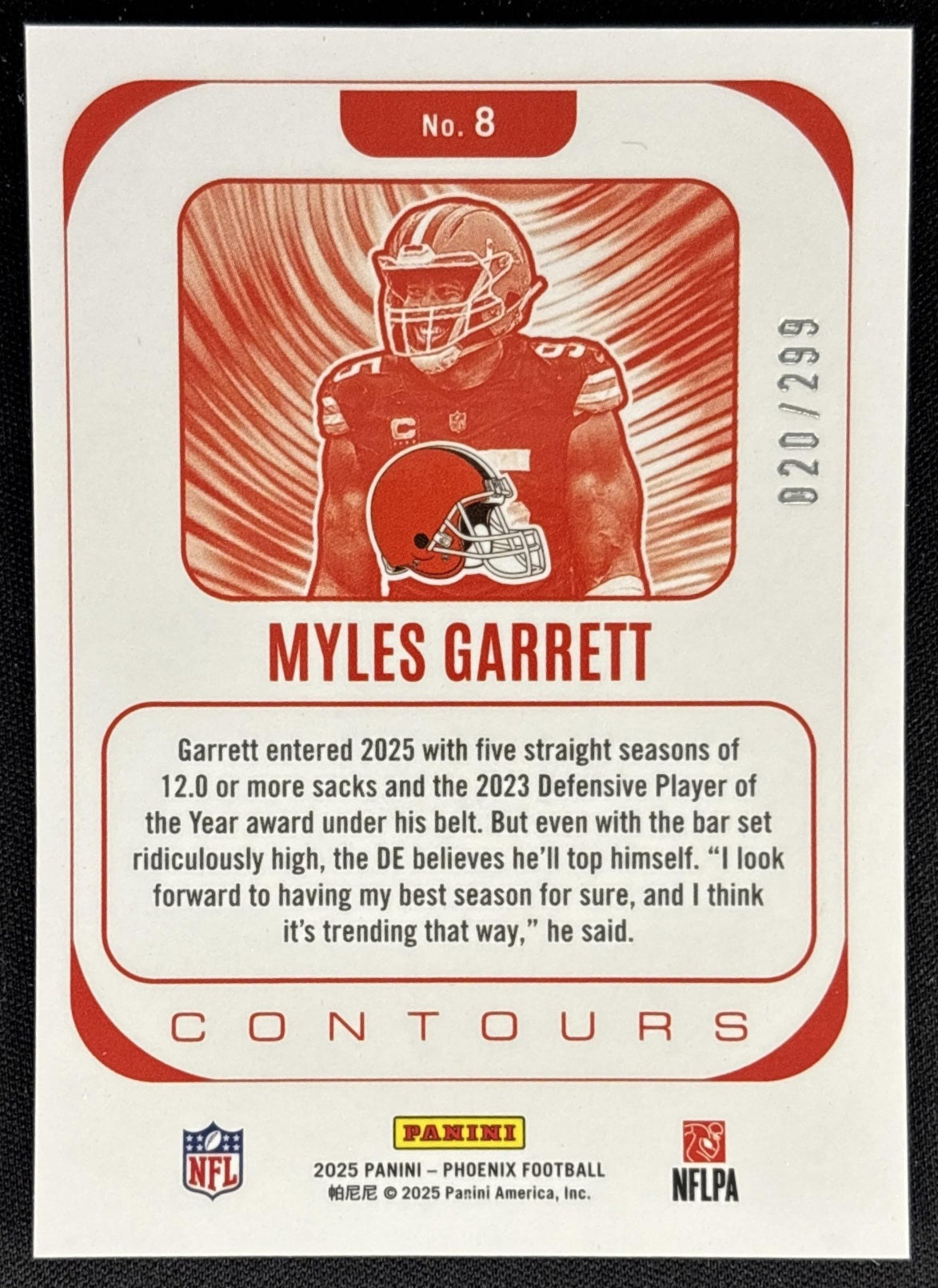 Myles Garrett 2025 Panini Phoenix Contours Silver Hyper /299 Browns