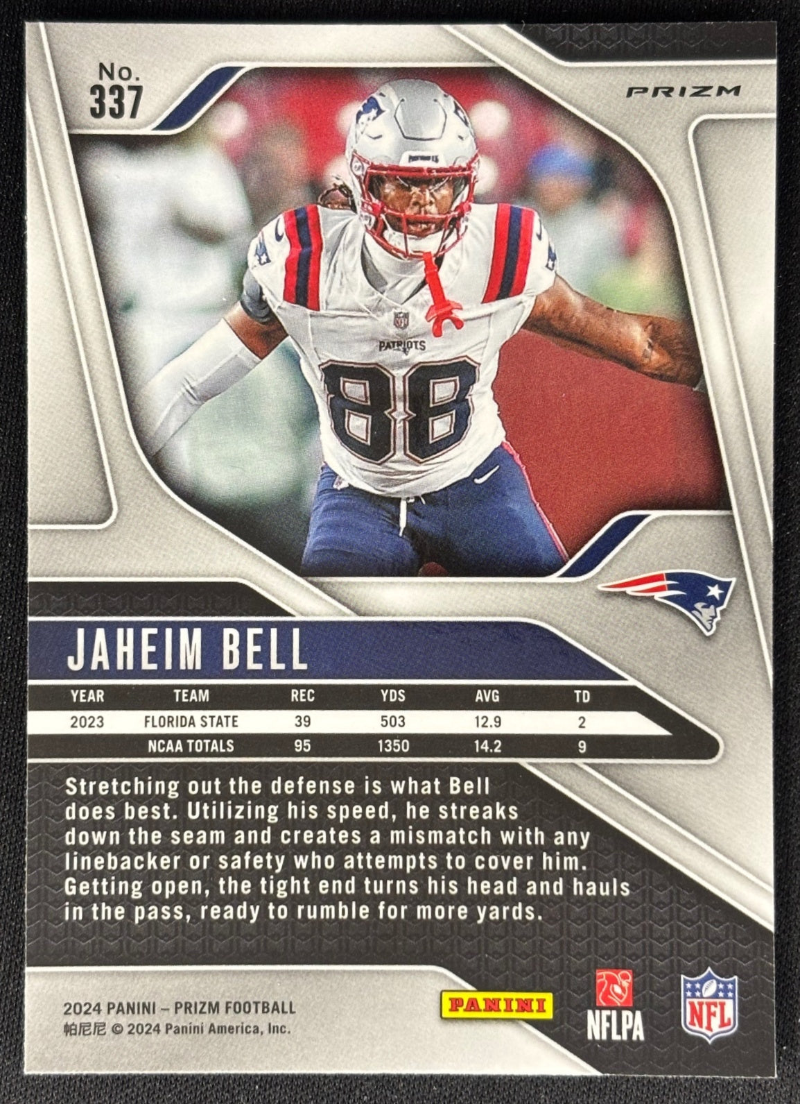 Jaheim Bell 2024 Prizm Silver Patriots Sports Trading Card