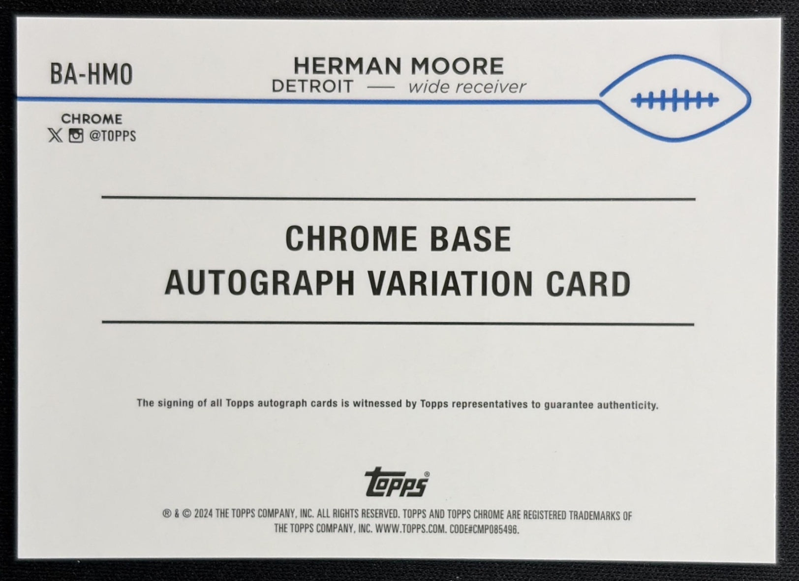 Herman Moore 2024 Topps Chrome Auto Lions back