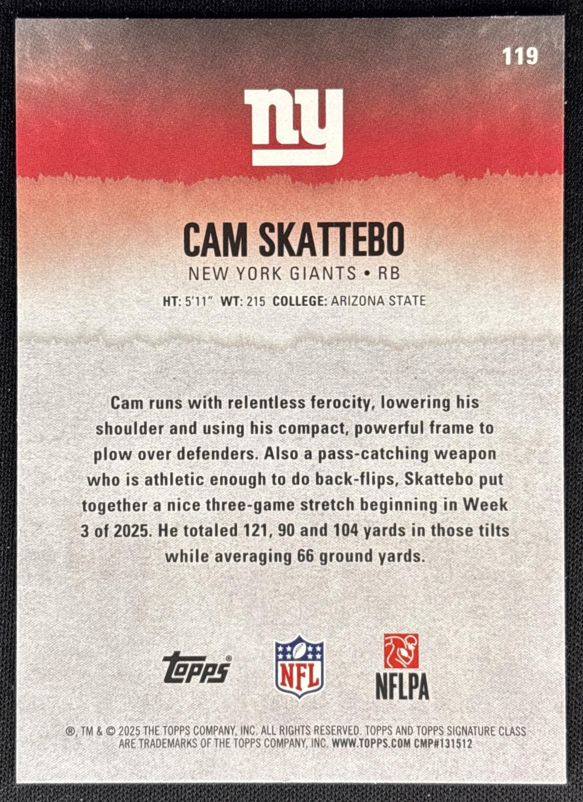 Cam Skattebo 2025 Topps Signature Class Rookie Giants Sports Trading Cards