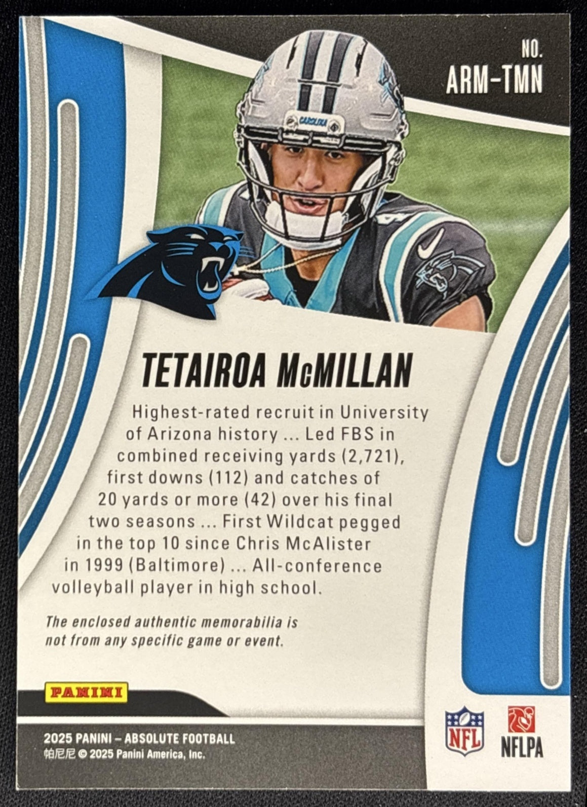 Tetairoa McMillan 2025 Panini Absolute Rookie Materials Panthers Sports Trading Cards