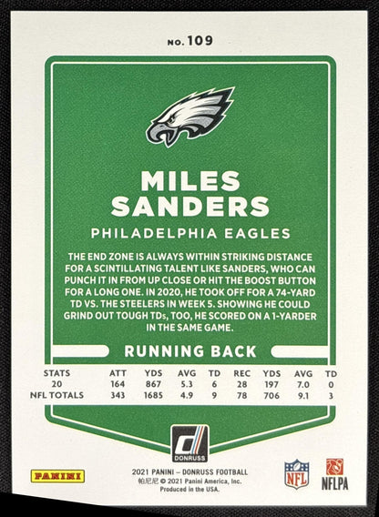 Miles Sanders 2021 Panini Donruss Press Proof Premium Eagles