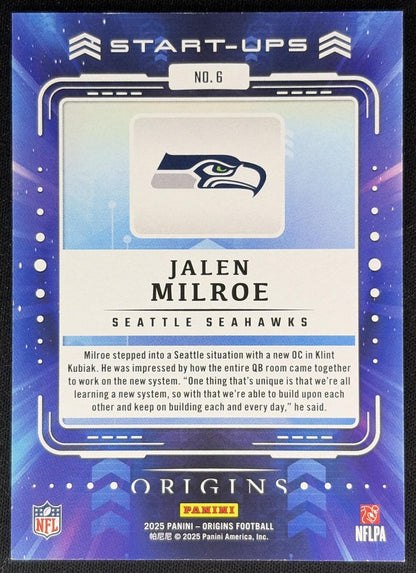 Jalen Milroe 2025 Panini Origins Start-Ups Seahawks back