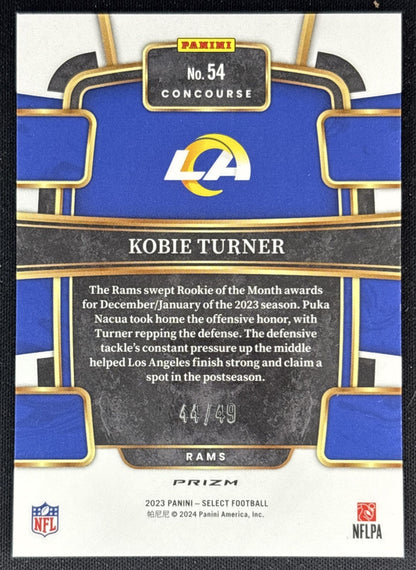 Kobie Turner 2023 Panini Select Disco Red Prizms /49 Rams back