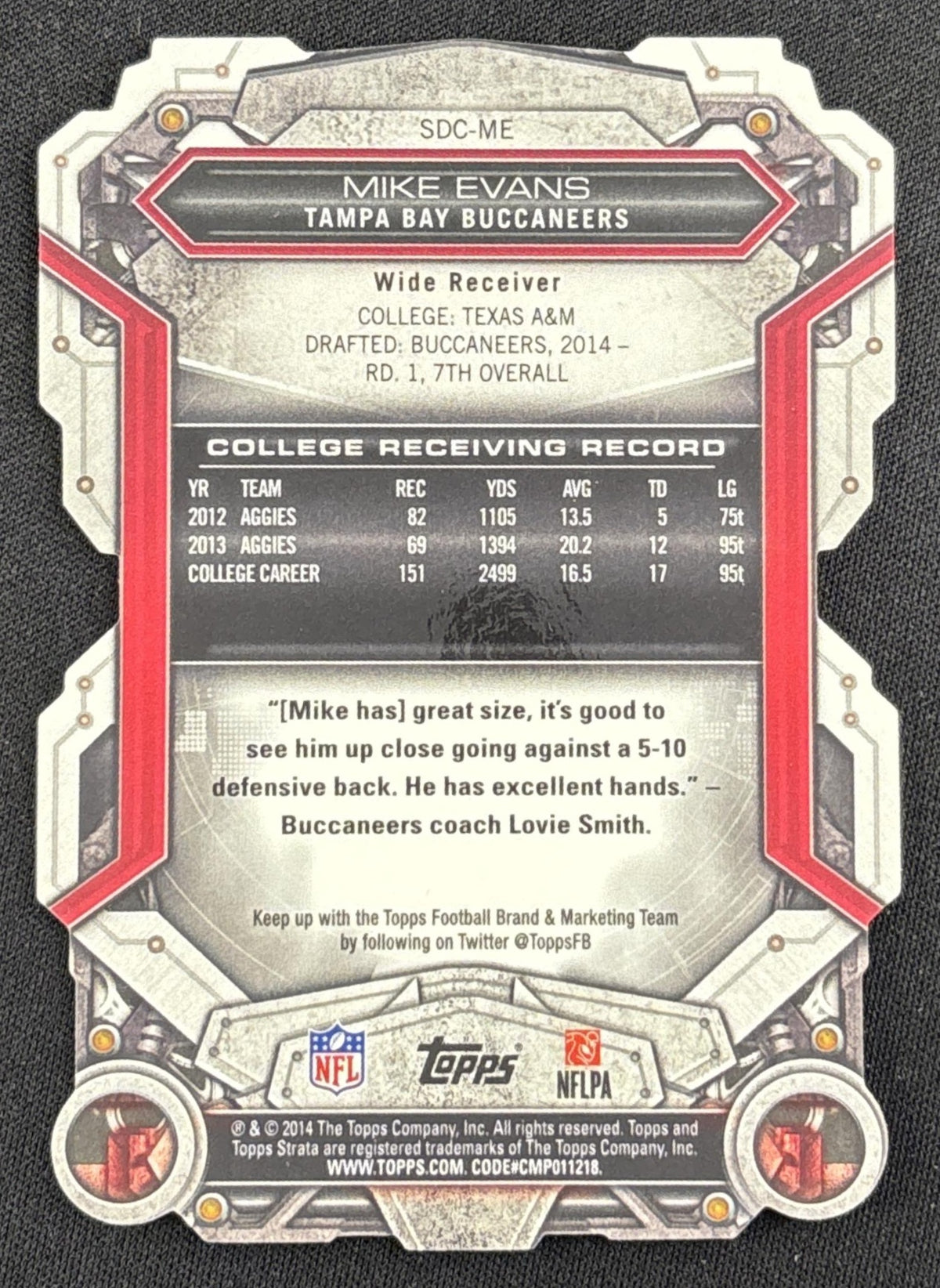 Mike Evans 2014 Topps Strata Die Cuts Buccaneers back