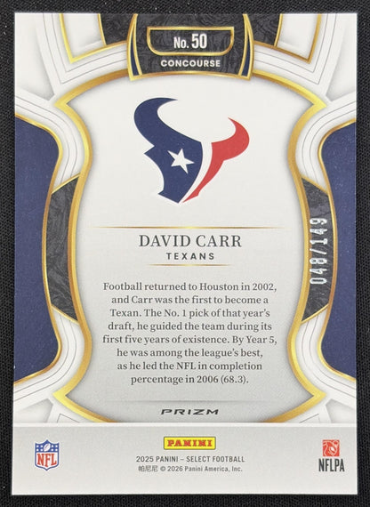 David Carr 2025 Panini Select Concourse Maroon Prizm /149 Texans