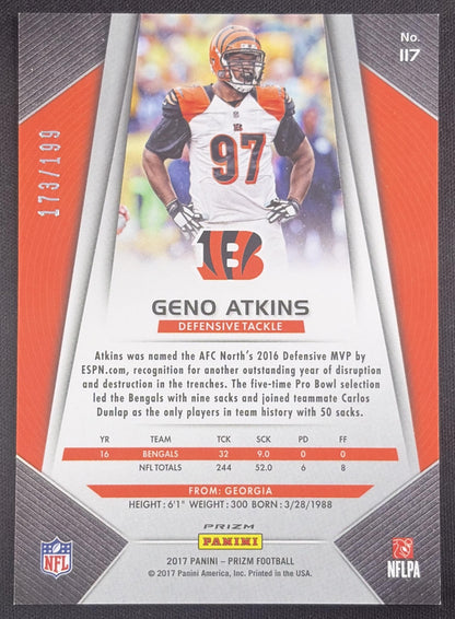 Geno Atkins 2017 Panini Prizm Light Blue /199 Bengals Sports Trading Card