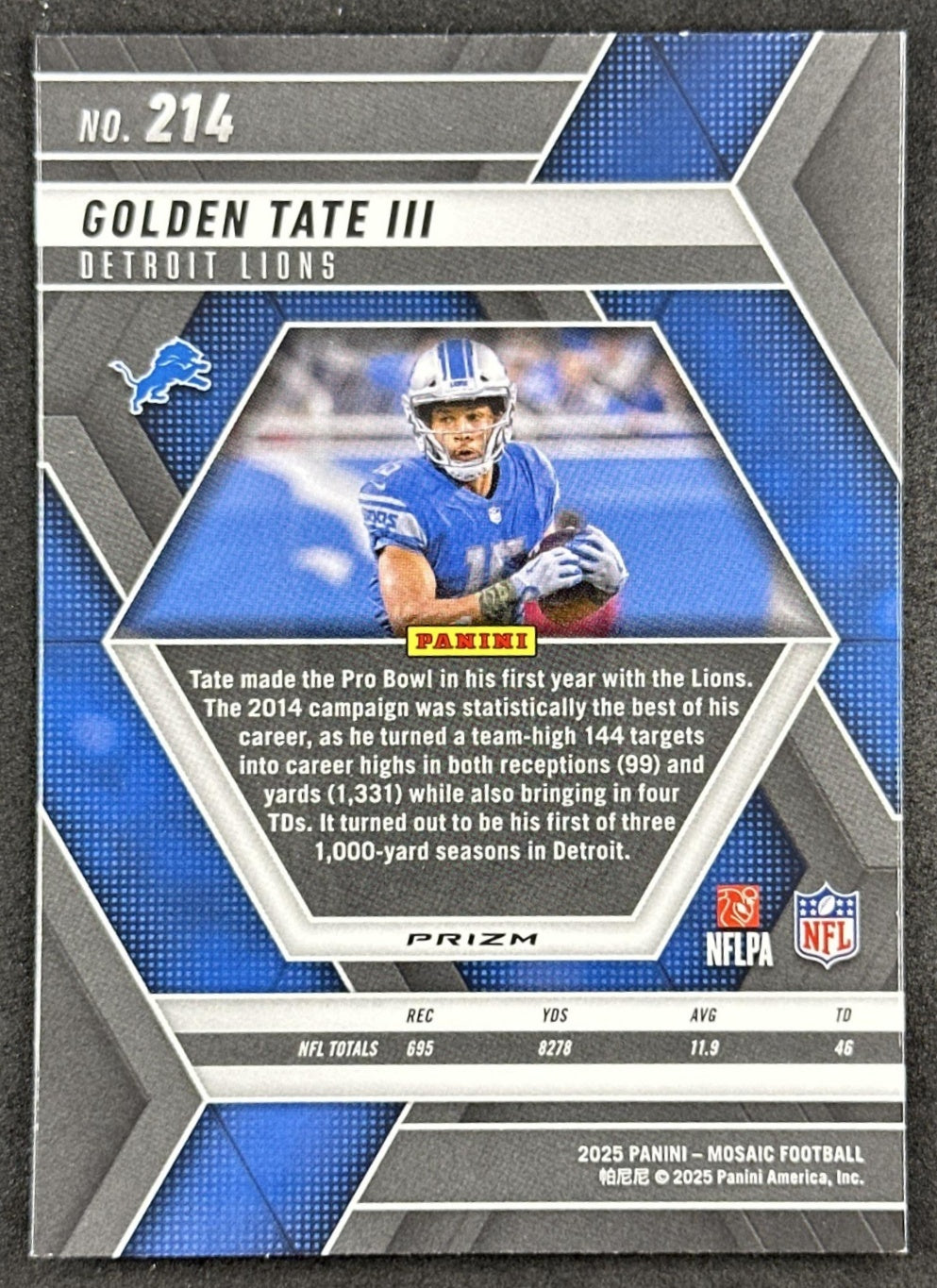 Golden Tate III 2025 Panini Mosaic Prizm Lions