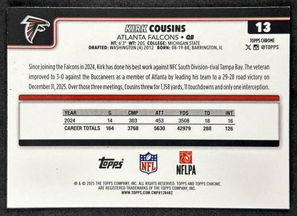 Kirk Cousins 2025 Topps Chrome Lightboard Logo Variation Falcons Sports Trading Cards