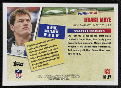 Drake Maye 2026 Topps Profiles Patriots back