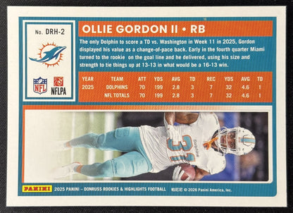 Ollie Gordon II 2025 Panini Donruss Rookies & Highlights Dolphins Sports Trading Cards