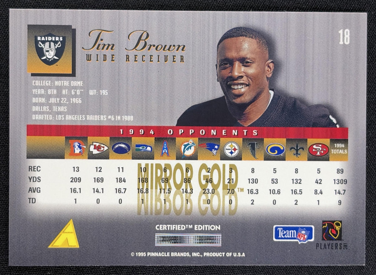 Tim Brown 1995 Pinnacle Select Certified Mirror Gold Raiders Oakland Raiders