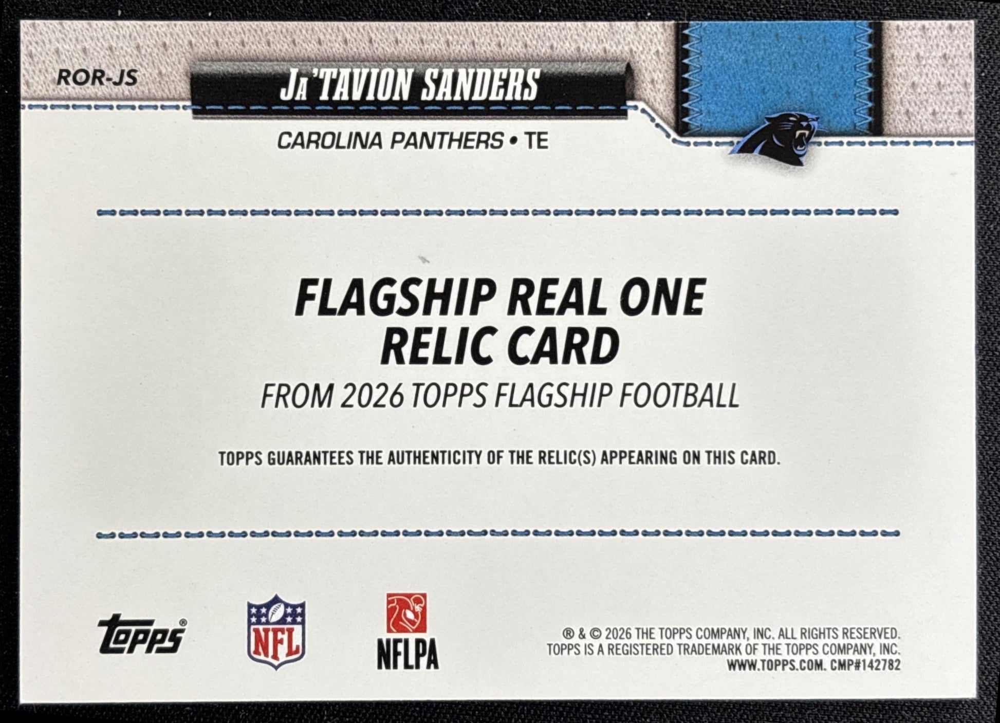 Ja'Tavion Sanders 2026 Topps Real One Relic Panthers