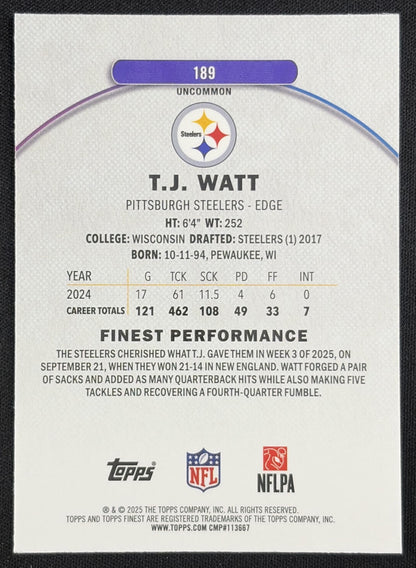 T.J. Watt 2025 Topps Finest Uncommon Purple Refractor /200 Pittsburgh Steelers