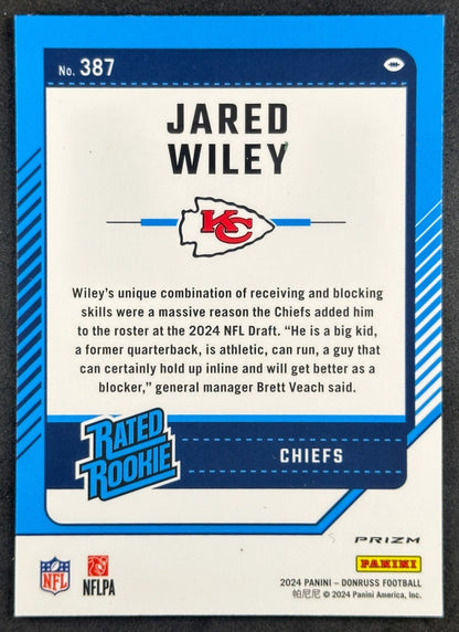 Jared Wiley 2024 Panini Donruss Optic Rated Rookie Preview Red Wave Chiefs Sports Trading Cards