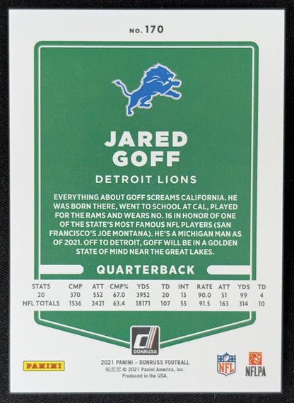 Jared Goff 2021 Panini Donruss Press Proof Premium Lions - Detroit Lions