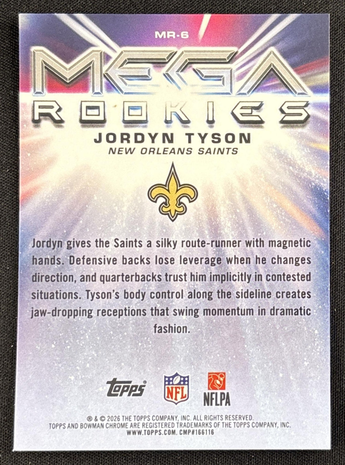 Jordyn Tyson 2026 Bowman Chrome Mega Rookies Mojo Refractor Saints