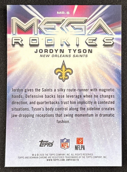 Jordyn Tyson 2026 Bowman Chrome Mega Rookies Mojo Refractor Saints