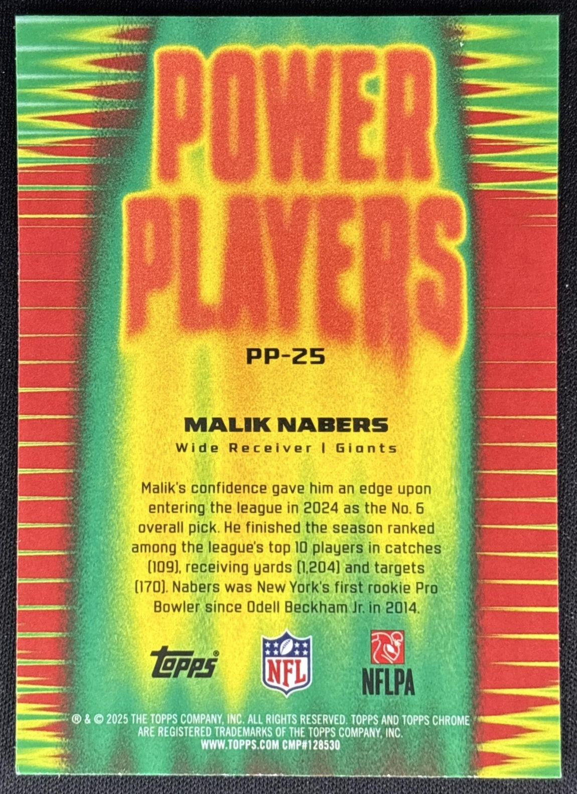 Malik Nabers 2025 Topps Chrome Power Players Giants Sports Trading Cards