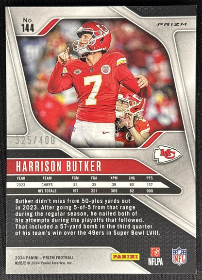 Harrison Butker 2024 Panini Prizm Pandora /400 Chiefs Sports Trading Card
