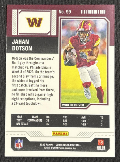 Jahan Dotson 2023 Panini Contenders Game Ticket Blue /499 Commanders