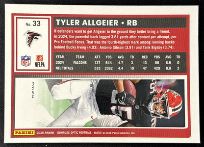 Tyler Allgeier 2025 Panini Donruss Optic Holo Prizm Falcons