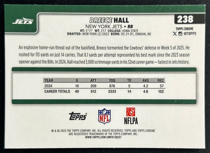 Breece Hall 2025 Topps Chrome Jets Sports Trading Cards