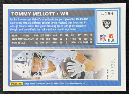 Tommy Mellott 2025 Panini Donruss Optic Rated Rookie Orange Prizm /299 Raiders