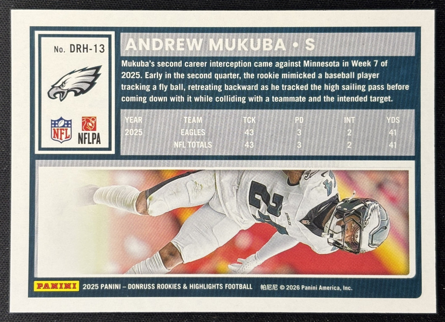 Andrew Mukuba 2025 Panini Donruss Rookies & Highlights Eagles Sports Trading Cards