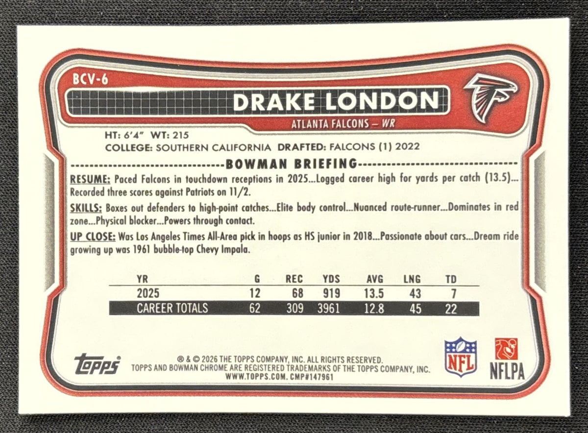 Drake London 2026 Bowman Chrome NFL Mojo Refractor Falcons