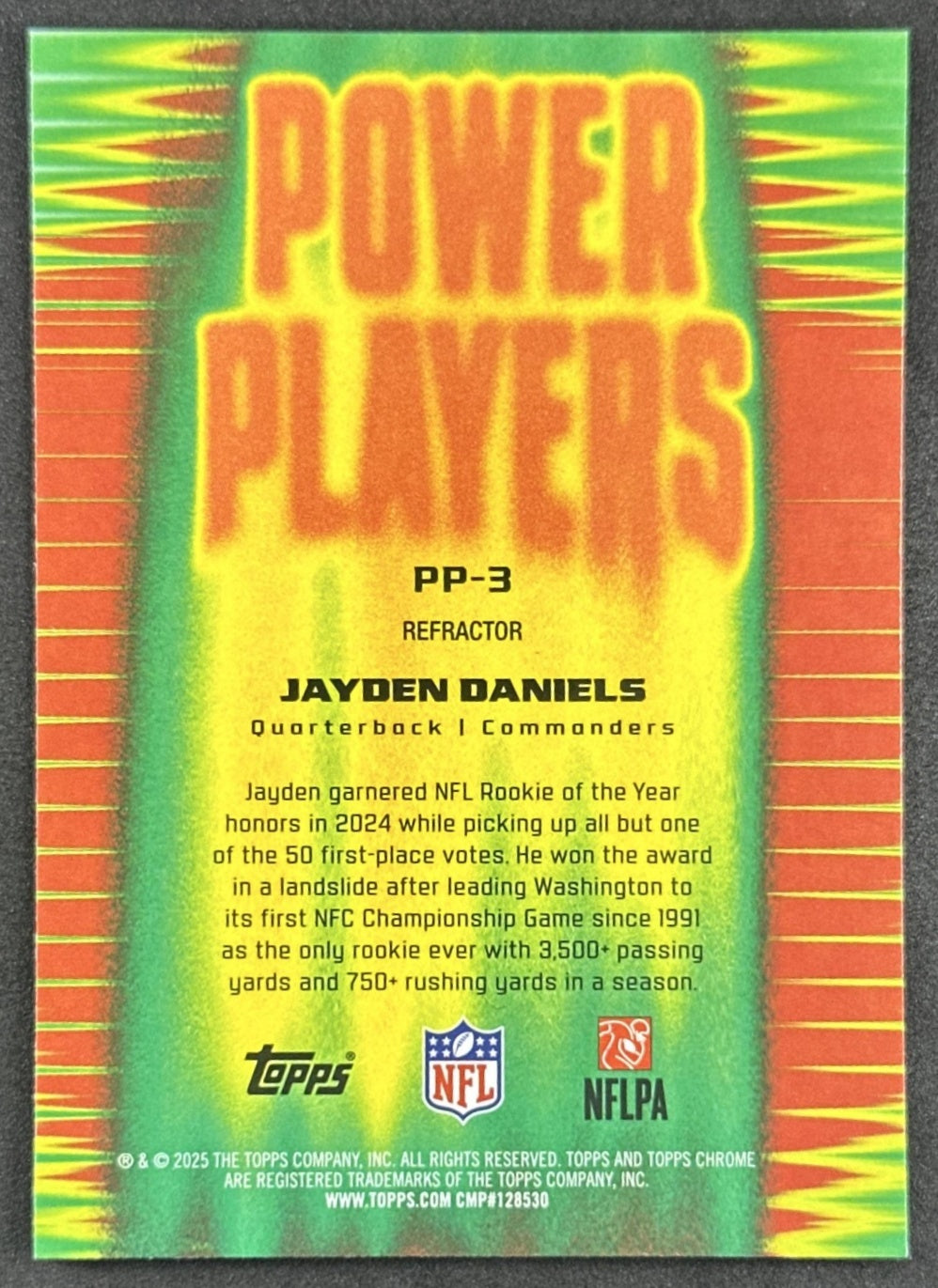 Jayden Daniels 2025 Topps Chrome Power Players Refractor Commanders back