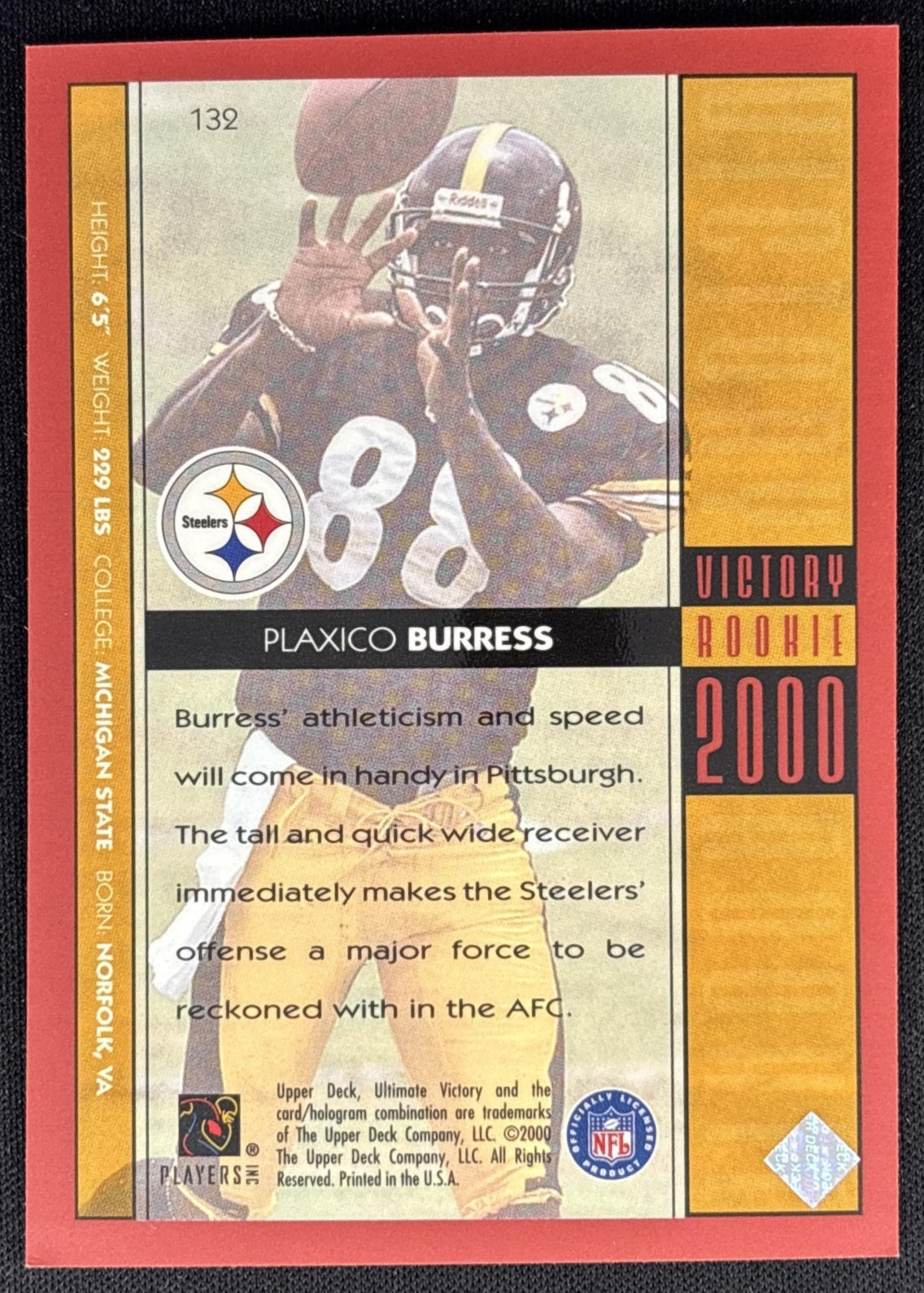 Plaxico Burress 2000 Upper Deck Ultimate Victory /2000 Steelers back