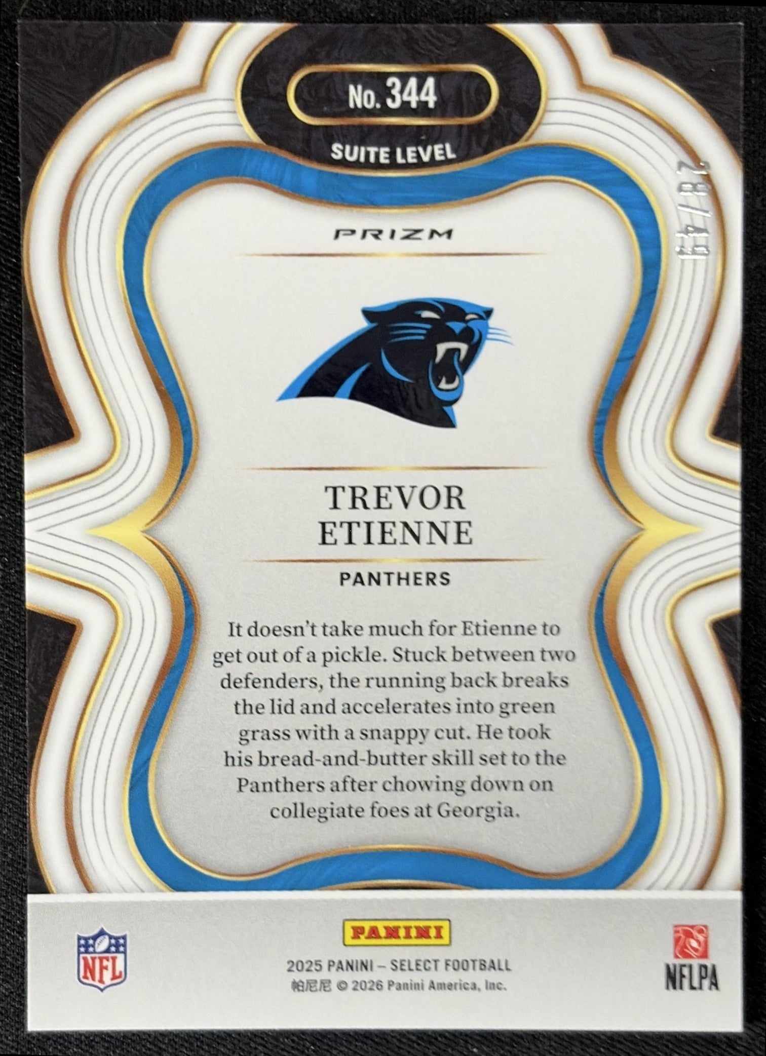 Trevor Etienne 2025 Panini Select Suite Level Red Prizm /49 Panthers