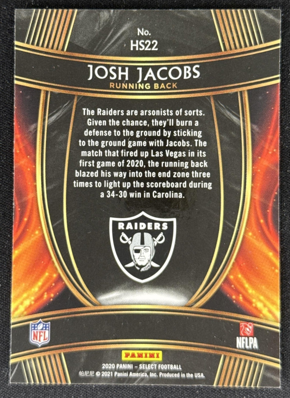 Josh Jacobs 2020 Panini Select Hot Stars Raiders Sports Trading Card