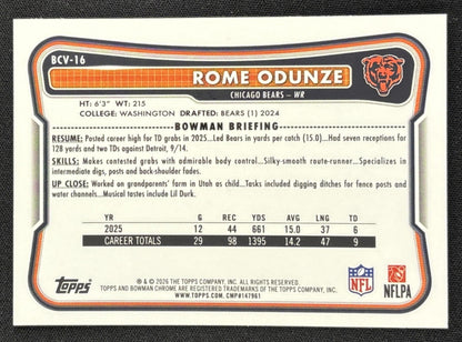 Rome Odunze 2026 Bowman NFL Aqua /199 Bears Sports Trading Card