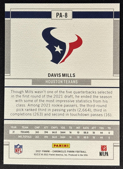 Davis Mills 2021 Panini Chronicles Texans Sports Trading Cards