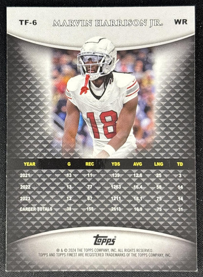 Marvin Harrison Jr. 2024 Topps Finest Team Blue Refractor /99 Cardinals Back