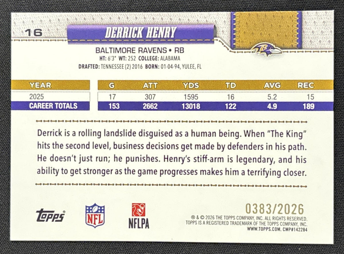 Derrick Henry 2026 Topps Gold /2026 Ravens Sports Trading Card
