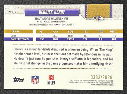 Derrick Henry 2026 Topps Gold /2026 Ravens Sports Trading Card