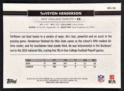 TreVeyon Henderson 2026 Topps NSCC Collection NFL Patriots Sports Trading Cards