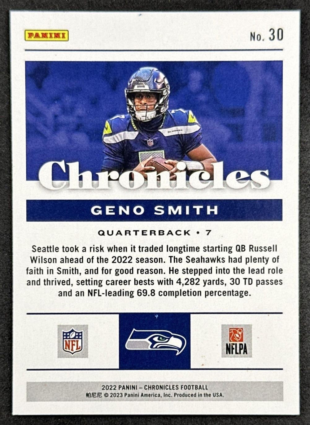 Geno Smith 2022 Panini Chronicles Orange Seahawks back