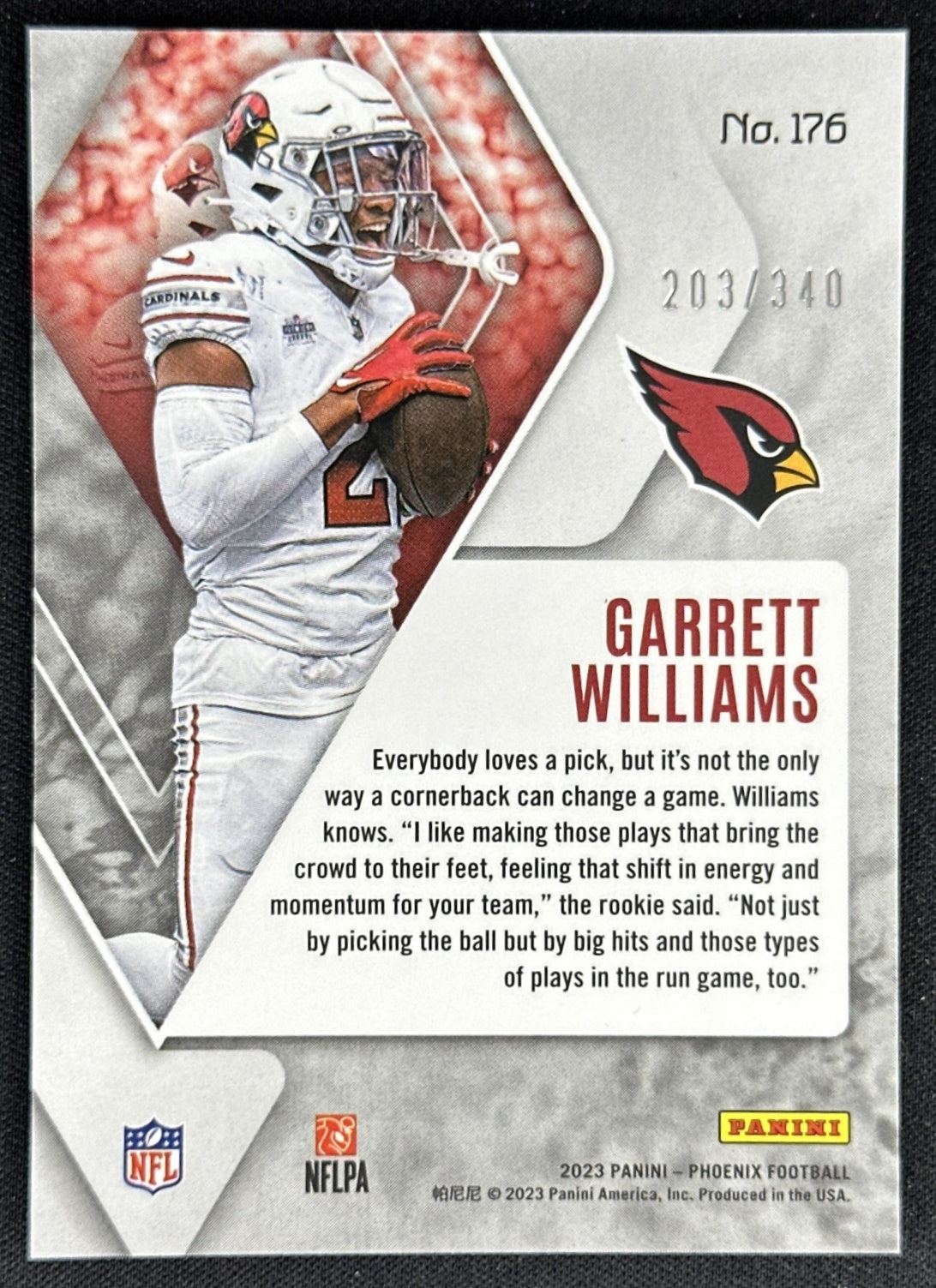 Garrett Williams 2023 Panini Phoenix Fire Burst /340 Cardinals