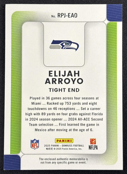 Elijah Arroyo 2025 Panini Donruss Rookie Phenom Jerseys Seahawks Seattle Seahawks
