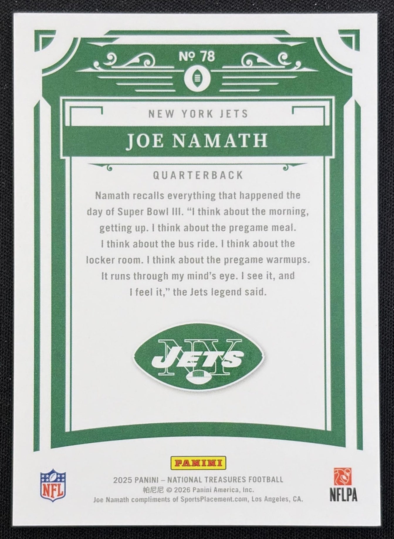 Joe Namath 2025 Panini National Treasures /99 Jets New York Jets
