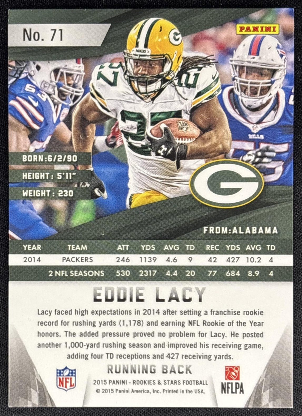 Eddie Lacy 2015 Panini Rookies & Stars Longevity Team Name /299 Packers back