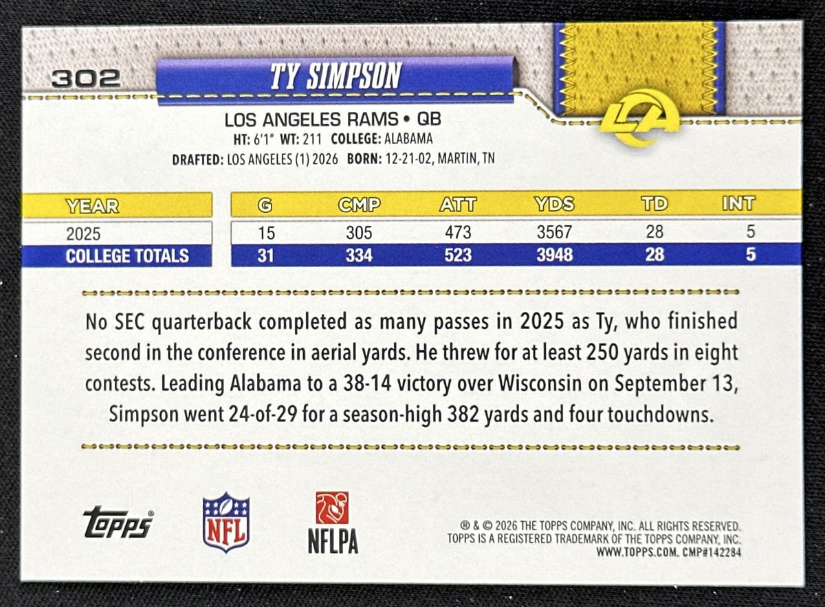 Ty Simpson 2026 Topps Flagship Fanatics Foil Rams
