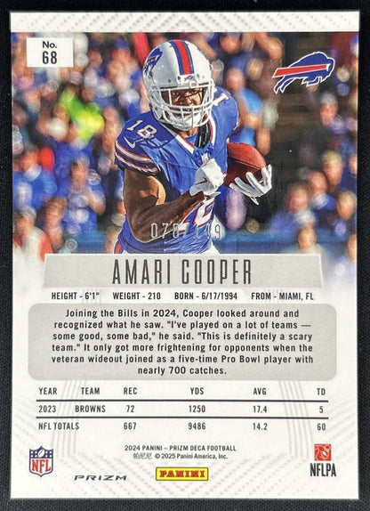 Amari Cooper 2024 Panini Prizm Deca Blue /149 Bills back